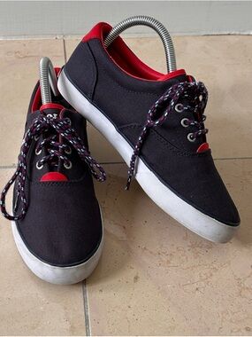 Polo Ralph Lauren Blue Canvas Sneakers Red Trim White Pony Women’s Size 8 Men 6